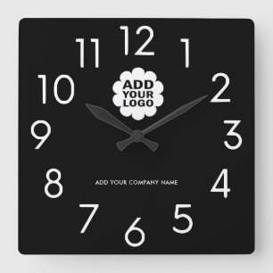 Black And White Company Logo With Name Promotional Square Wall Clock