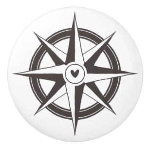 Black and White Compass Design Ceramic Knob