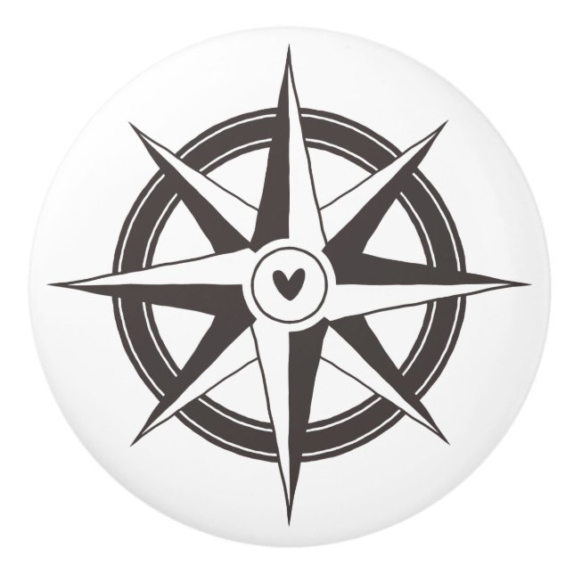 Black and White Compass Design Ceramic Knob (Front)