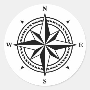 Black and white compass rose postage stamp classic round sticker