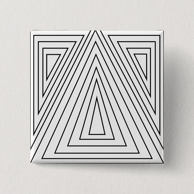 Black and White Concentric Triangle Pattern 2 Inch Square Button (Front)