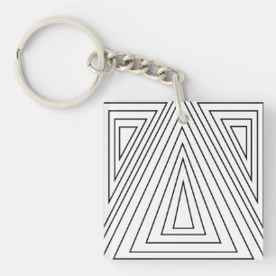 Black and White Concentric Triangle Pattern Keychain
