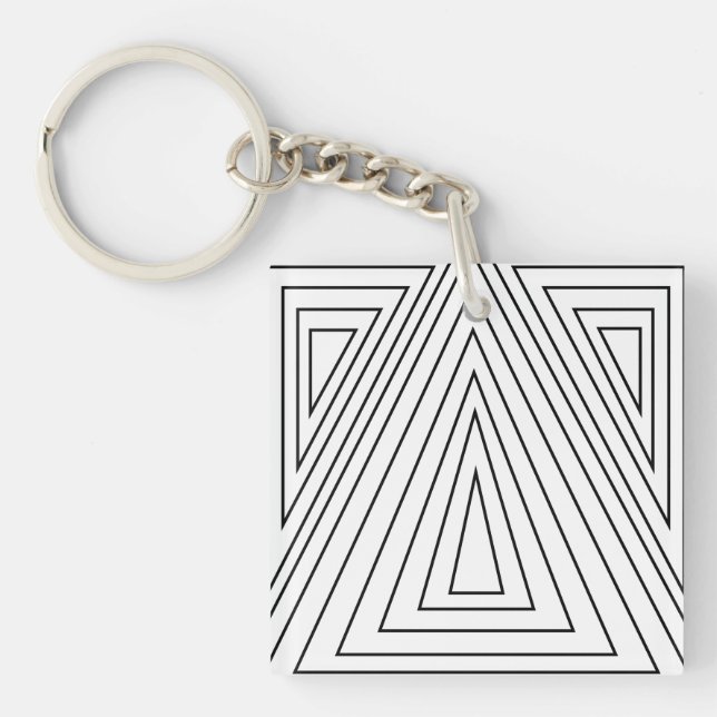 Black and White Concentric Triangle Pattern  Keychain (Front)
