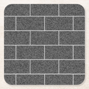 Black and White Concrete Bricks Pattern Square Paper Coaster