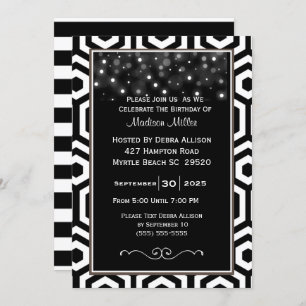 Black and White Confetti Birthday Party Invitation