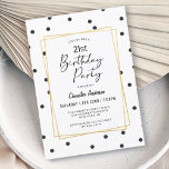 Black and White Confetti Dots 21st Birthday Party Invitation<br><div class="desc">In trendy contemporary style, this 21st birthday party invitation design features scattered confetti polka dots in black over a white background. A golden double frame with a clean white background surrounds the text in simple style. Lovely handwritten script type face spells out "Birthday Party" in large lettering to add emphasis...</div>