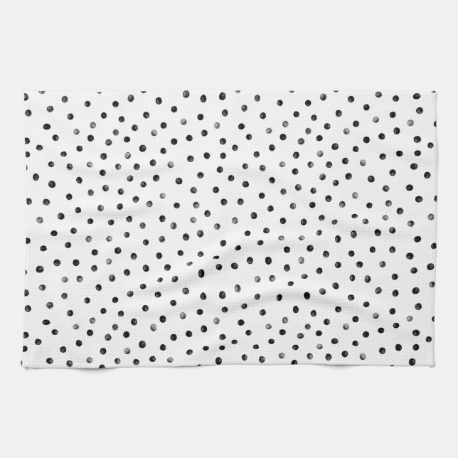 Black And White Confetti Dots Kitchen Towel (Horizontal)