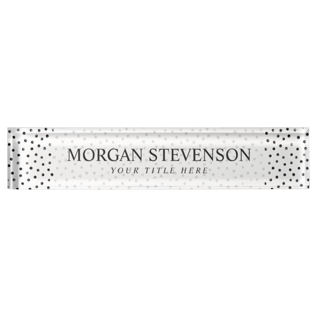 Black And White Confetti Dots Nameplate (Front)