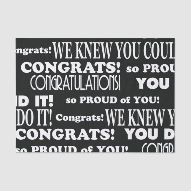 Black and White Congrats grad Tissue Paper (Front)