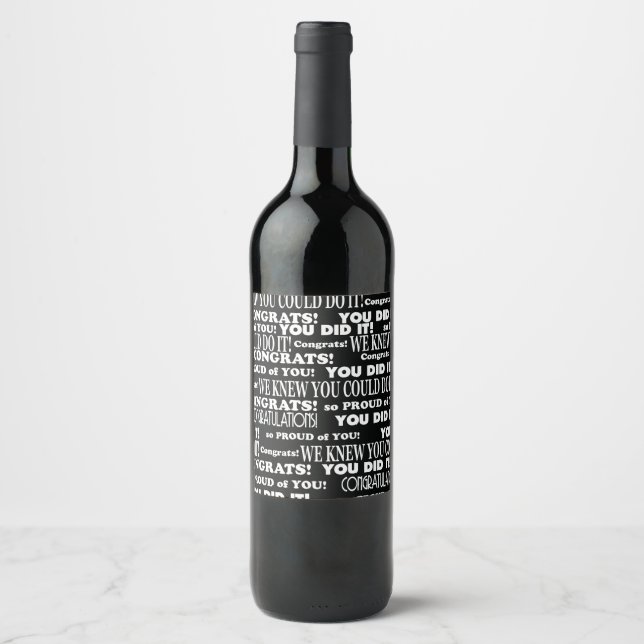 Black and White Congrats Grad Wine Label (Front)