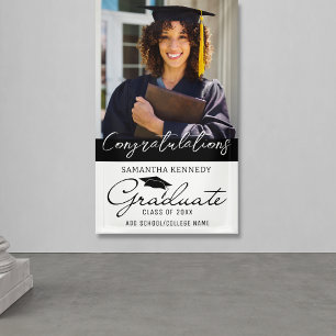 Black And White Congratulations Graduation Photo  Banner