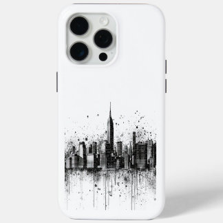 Black and White Contemporary City Skyline iPhone 15 Pro Max Case