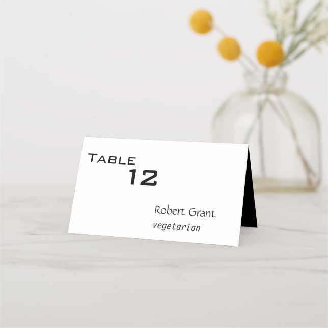 Black and White Contemporary Folded Place Card (Front)