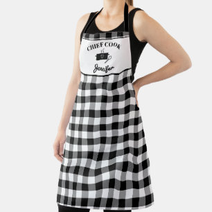 Black and White Cook Name Buffalo Plaid Pattern  Apron
