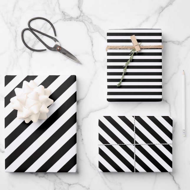 Black and white cool striped wrapping paper sheet (Front)