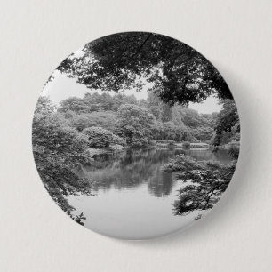 Black and white, cool, unique nature and lake 3 inch round button