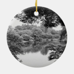 Black and white, cool, unique nature and lake ceramic ornament