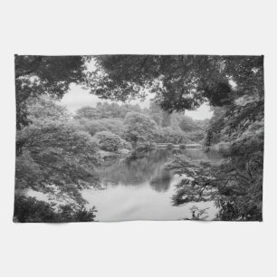 Black and white, cool, unique nature and lake kitchen towel