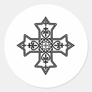 Black and White Coptic Cross Classic Round Sticker