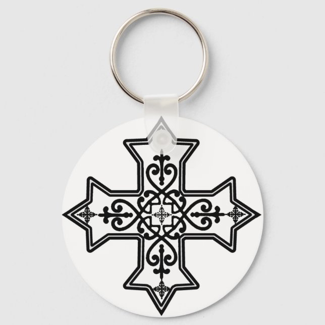 Black and White Coptic Cross Keychain (Front)