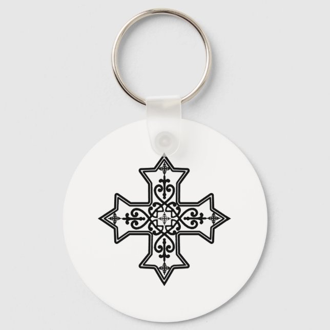 Black and White Coptic Cross Keychain (Front)