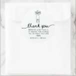 Black and White Coquette Wedding Favor Classic Round Sticker<br><div class="desc">Black and white coquette wedding stickers featuring a hand -drawn wedding champagne bottle illustration. Perfect for bridal showers,  wedding favors,  envelope seals,  and aesthetic minimalist wedding decor. A romantic,  and timeless design for modern brides.</div>