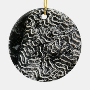 Black and White Coral I Abstract Nature Photo Ceramic Ornament