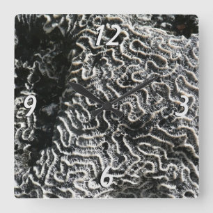 Black and White Coral I Abstract Nature Photo Square Wall Clock