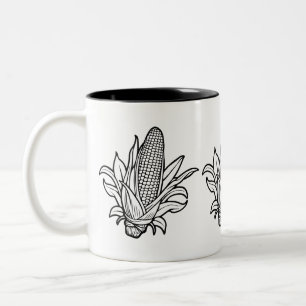 Black and white corn cob icon with leaves Two-Tone coffee mug