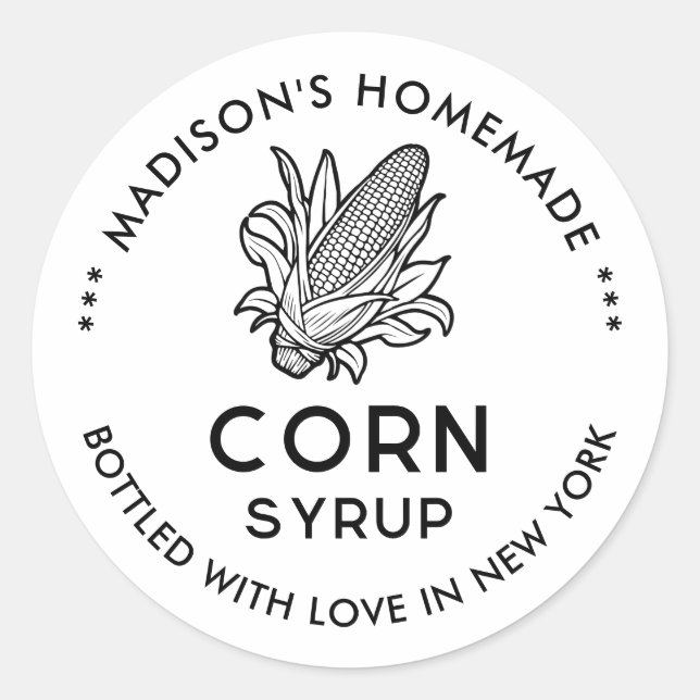 Black and white corn syrup with cob canning label (Front)