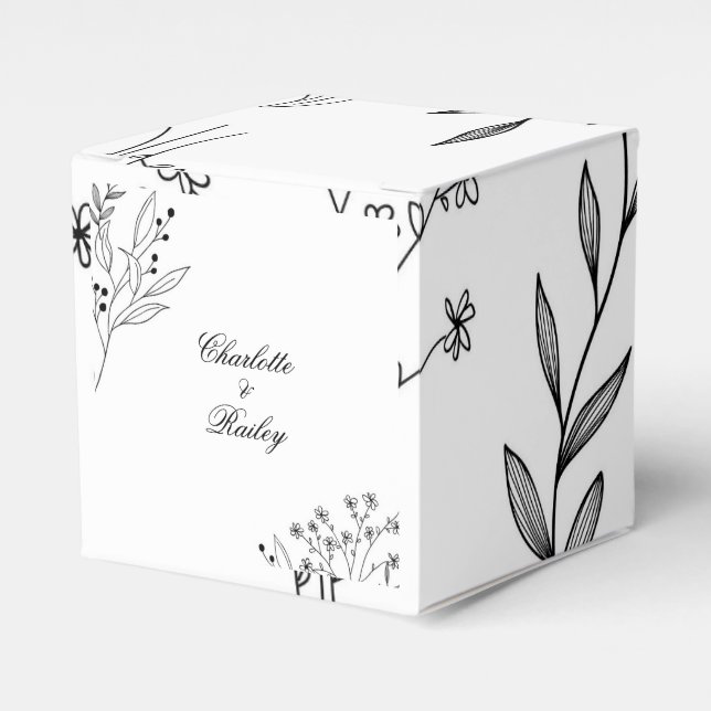 Black and White Corner Floral Boho Wedding Favor Box (Front Side)