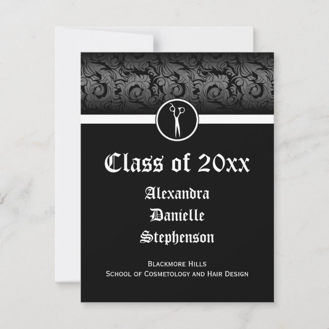 Black and White Cosmetology School Graduation Invitation (Front)