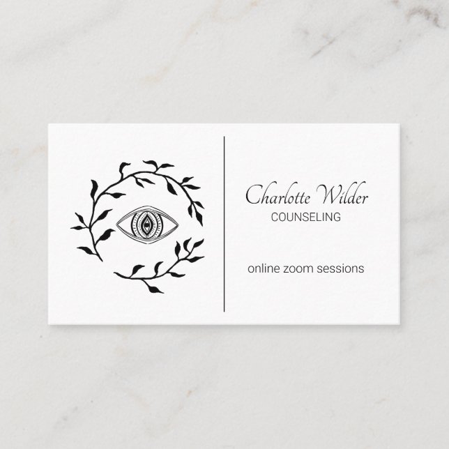 Black And White Counsellor Counseling Eye Laurel Business Card (Front)