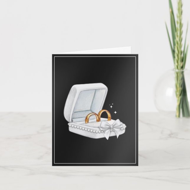 Black and white couple ring wedding card (Front)