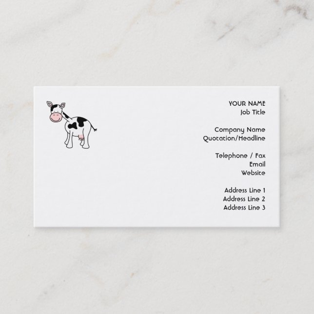 Black and White Cow Cartoon. Business Card (Front)