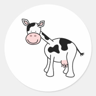 Black and White Cow Cartoon. Classic Round Sticker
