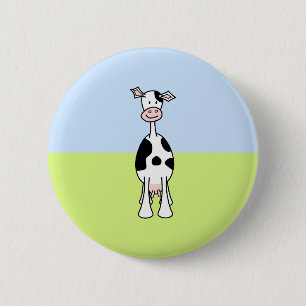 Black and White Cow Cartoon. Front. 2 Inch Round Button