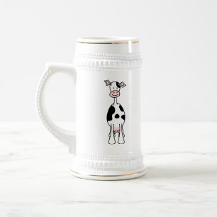 Black and White Cow Cartoon. Front. Beer Stein