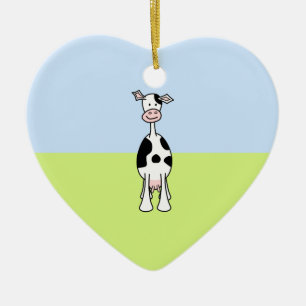 Black and White Cow Cartoon. Front. Ceramic Ornament