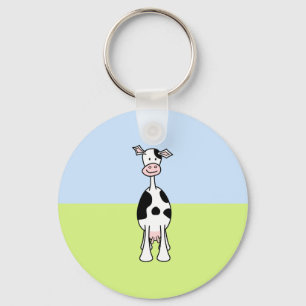 Black and White Cow Cartoon. Front. Keychain
