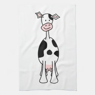 Black and White Cow Cartoon. Front. Kitchen Towel