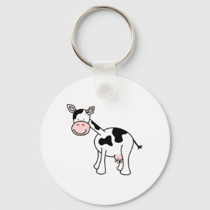 Black and White Cow Cartoon. Keychain
