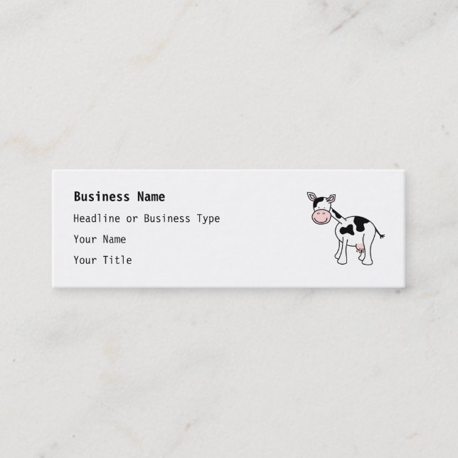 Black and White Cow Cartoon. Mini Business Card (Front)