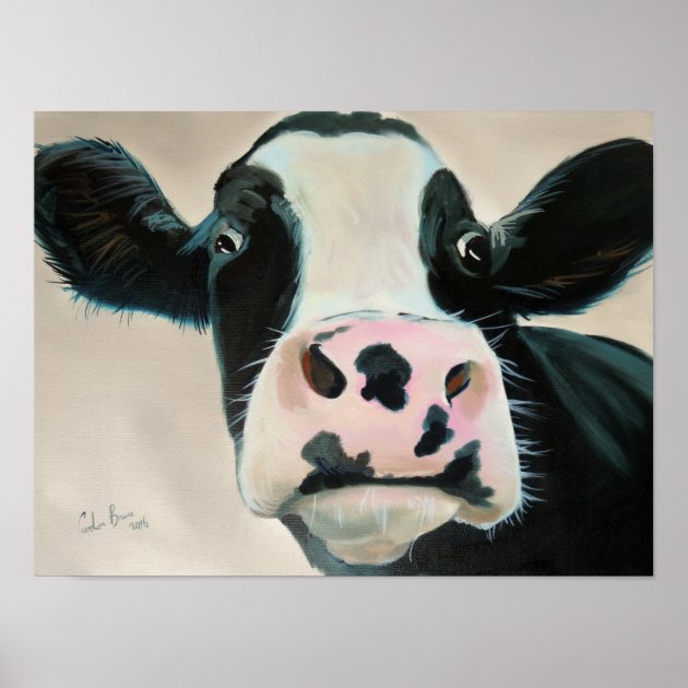 Black and white cow face portrait painting poster Zazzle