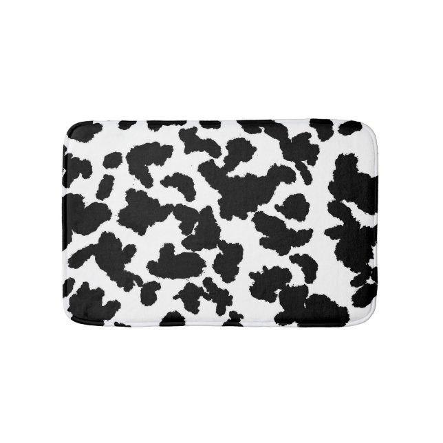 Black And White Cow Hide Fur Pattern Bath Mat (Front)