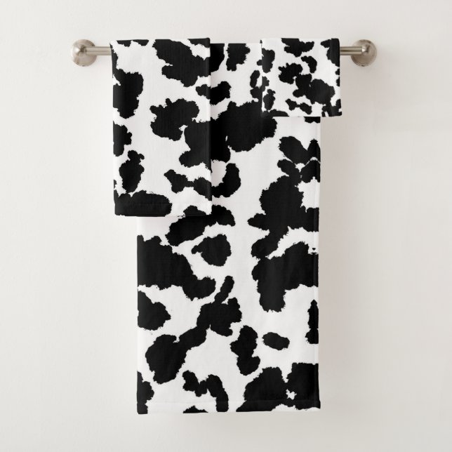 Black And White Cow Hide Fur Pattern  Bath Towel Set (Insitu)