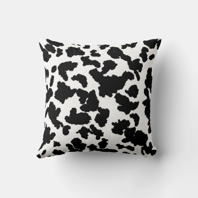 Black And White Cow Hide Fur Pattern Throw Pillow (Back)
