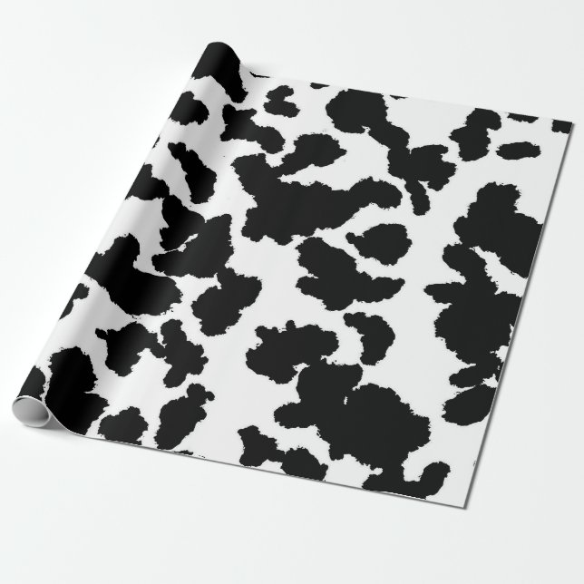 Black And White Cow Hide Fur Pattern  Wrapping Paper (Unrolled)