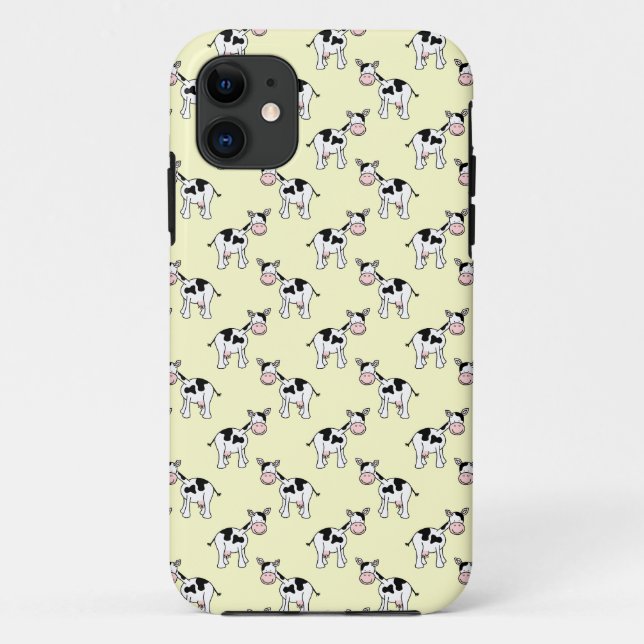 Black and White Cow Pattern on Light Yellow Case-Mate iPhone Case (Back)