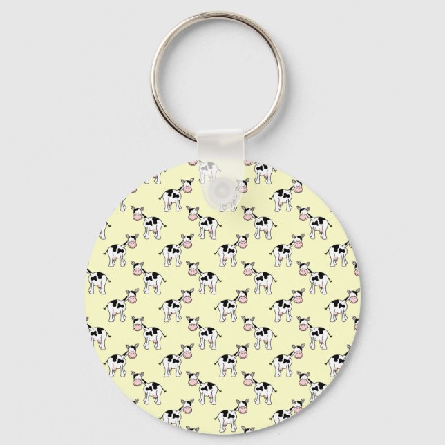 Black and White Cow Pattern on Light Yellow Keychain (Front)